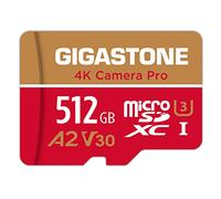 [5 Ans Récupération de données Gratuite] GIGASTONE Carte Mémoire 512 Go 4K Caméra Pro, Compatible avec GoPro Dron, Vitesse 150/120 Mo/s, 4K Vidéo, A2 U3 V30 Carte Micro SDXC avec Adaptateur SD.