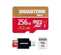 [5 Ans Récupération de données Gratuite] GIGASTONE Carte Mémoire MicroSDXC 256 Go avec USB 3.2 Type C Lecteur de Carte, Camera Pro Max, Vitesse jusqu'à 130/85 Mo/s, pour GoPro, DJI, Drone, 4K A2 V30