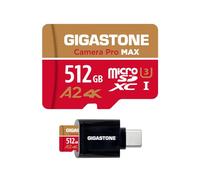 [5 Ans Récupération de données Gratuite] GIGASTONE Carte Mémoire MicroSDXC 512 Go avec USB 3.2 Type C Lecteur de Carte, Camera Pro Max, Vitesse jusqu'à 160/100 Mo/s, pour GoPro, DJI, Drone, 4K A2 V30