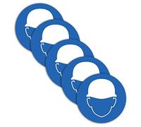 5 autocollants de protection de la tête/obligation de porter un casque ISO 7010 Ø 9,5 cm avec protection UV pour l'extérieur et l'intérieur de STROBO