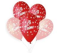 5 ballons bio je t'aime 33cm multicolore - gemar 305814 Rose