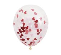 5 Ballons en latex transparents avec confettis coeurs rouges 40,5 cm - Transparent