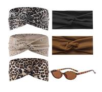 5 Bandeaux Étroits Et 1 Paire De Lunettes À Imprimé Léopard, Bandeaux De Sport Élastiques Antidérapants Et Absorbant La Transpiration, Adaptés Au Yoga, Au Fitness Et À La Course À Pied.