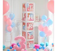 5 Birthday Balloon Boxes With 54 Letters (Baby + A To Z), Transparent White Letter Cube Decoration For Girl's Birthday Party, Baby Shower, Gender Reveal, Christening, Baby Shower
