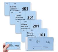 5 Blocs Blocs Numérotés de Paquet de Tickets Vestiaire 5x10cm Numérotés de 1 à 500 Ticket Tombola Numéroté Papier Bleu Prédécoupés Détachables 3 Parties Idéal de Pour Événements Kermesse Réception