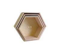 5 blocs de 3 étagères hexagone en bois 24-30 cm Marron