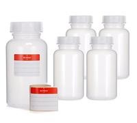 5 bouteilles de 500 ml à col large en LDPE avec bouchon à vis, bouteilles vides pour la chimie, bouteilles de laboratoire avec couvercle comme récipient de stockage pour le laboratoire, la cuisine