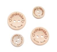 5 BOUTONS BOIS BEIGE clair Rond 20 mm 2 trous - mélange "Handmade" et "with love" - creation couture Diy