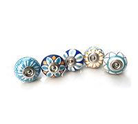 5 boutons multicolores faits à la main avec vis - Accessoires de poignée de décoration de meubles, boutons en céramique pour armoires,florales (couleurs assorties)