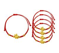 5 bracelets chinois en corde rouge de l'année du cheval, bracelet tressé porte-bonheur en or avec charme de cheval, bijou du zodiaque chinois réglable, cadeau pour femmes et hommes, 5PCS, Bois, Agate