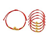 5 bracelets chinois en corde rouge de l'année du cheval, bracelet tressé porte-bonheur en or avec charme de cheval, bijou du zodiaque chinois réglable, cadeau pour femmes et hommes, 5PCS, Bois, Agate