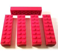 5 briques LEGO 2 x 8 - Rouge