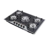 5 brûleurs, cuisinière, plaque de cuisson à gaz, encastrable, en verre trempé, peut traiter différents ustensiles de cuisine à haute température, 77,5 x 51 x 6,5 cm