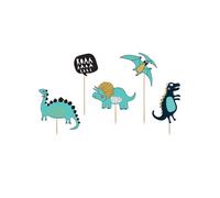 5 Cake toppers en carton dinosaures bleus 10,5 - 20 cm
