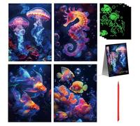5 cartes de gravure Ocean World phosphorescentes, animaux marins à gratter pour enfants et adultes, cadeau de fête, cadeau créatif d'anniversaire et de Noël