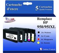 5 Cartouches compatibles avec l'imprimante HP OfficeJet Pro 251DW, 276DW, 8100, 8600 remplace HP 950XL, HP 951XL (Noire+Couleur)- T3AZUR G