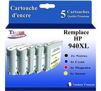 5 Cartouches compatibles avec l'imprimante HP OfficeJet Pro 8500A A910A, 8500A Plus A910G remplace HP 940XL (Noire+Couleur)- T3AZUR G