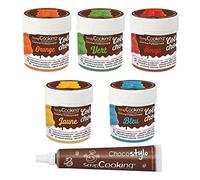 5 colorants alimentaires liposolubles bleu-jaune-rouge-vert-orange + 1 Stylo chocolat