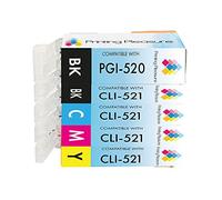 5 Compatibles PGI-520 CLI-521 Cartouches d'encre pour Canon Pixma MP540 MP540x MP550 MP560 MP620 MP620b MP630 MP640 MP980 MP990 MX860 MX870 iP3600 iP3680 iP4600 iP4680 iP4700 - Grande Capacité