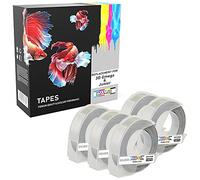 5 Compatibles Rubans blanc sur argent 9mm x 3m pour Dymo 3D Omega et Junior Système de Marquage
