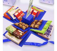 5 couches Creative Explosion Gift Box Gift Wrap Box Creating a 5 couches of various gifts by yourself an ideal, mystérieux self-made gift for birthday Christmas Anniversary (bleu, carré)