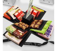 5 couches Creative Explosion Gift Box Gift Wrap Box Creating a 5 couches of various gifts by yourself an ideal, mystérieux self-made gift for birthday Christmas and Anniversary (Noir, Carré)