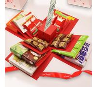 5 couches Creative Explosion Gift Box Gift Wrap Box Creating a 5 couches of various gifts by yourself an ideal, mystérieux self-made gift for birthday Christmas and Anniversary (rouge, carré)