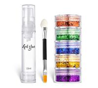 5 couleurs visage et corps paillettes, holographique poussée paillettes, pour visage ongles art maquillage à lèvres brillant avec une brosse à deux extrémités et une bouteille de gel