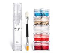 5 couleurs visage et corps paillettes, holographique poussée paillettes, pour visage ongles art maquillage à lèvres brillant avec une brosse à deux extrémités et une bouteille de gel