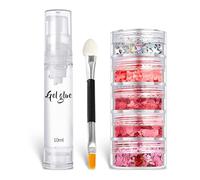 5 couleurs visage et corps paillettes, holographique poussée paillettes, pour visage ongles art maquillage à lèvres brillant avec une brosse à deux extrémités et une bouteille de gel