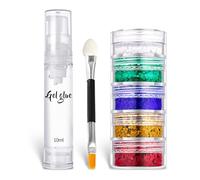 5 couleurs visage et corps paillettes, holographique poussée paillettes, pour visage ongles art maquillage à lèvres brillant avec une brosse à deux extrémités et une bouteille de gel