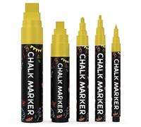 5 Crayons À Craie Dorés Pour Tableau Noir - Marqueurs Dorés Effaçables À Sec Pour Tableau Noir, Enseignes, Fenêtres, Verre | Pack De Variétés - Pointes Fine Et Géante (1 mm, 3 mm, 6 mm, 10 mm, 15 mm)