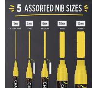 5 Crayons À Craie Dorés Pour Tableau Noir - Marqueurs Dorés Effaçables À Sec Pour Tableau Noir, Enseignes, Fenêtres, Verre Pack De Variétés - Pointes Fine Et Géante (1 Mm, 3 Mm, 6 Mm, 10 Mm, 15 Mm)