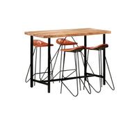 Vidaxl Ensemble De Bar 5 Pcs Bois Solide Et Cuir Véritable Multicolore
