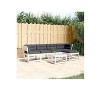 vidaXL Salon de Jardin avec Coussins 5 pcs, Sièges de Patio, Ensemble de Meubles, Mobilier de Terrasse Extérieur, Blanc Bois Massif de Pin