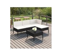 vidaXL 5-delige Loungeset met kussens poly rattan zwart3094364 Noir G