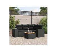 vidaXL 5-delige Loungeset met kussens poly rattan zwart3257756 Noir G