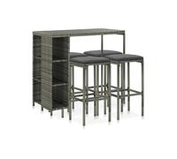 5-delige Tuinbarset met kussens poly rattan grijs3064915