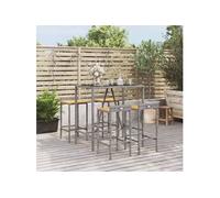 5-delige Tuinbarset poly rattan en massief acaciahout grijs3187677