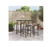 Vidaxl Ensemble De Bar Jardin 5 Pcs Noir Poly Rotin/Bois Massif Acacia