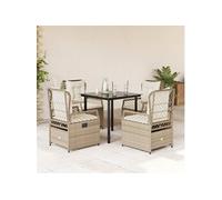 Vidaxl Ensemble À Manger De Jardin Avec Coussins 5pcs Beige Poly Rotin