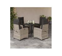 Ensemble à manger de jardin et coussins 5 pcs gris clair rotin