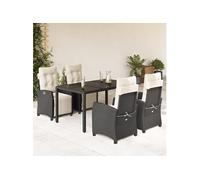 Ensemble à Manger de Jardin avec Coussins 5 pcs, Table et Chaises avec Dossier Réglable, Meubles d'Extérieur, Moderne, Noir Résine Tressée