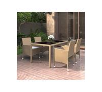 Vidaxl Mobilier À Dîner Jardin 5 Pcs Résine Tressée Verre Trempé Beige