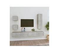 5-delige Tv-meubelset bewerkt hout betongrijs3114449