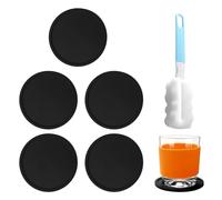 5 dessous de verre, 1 brosse, dessous de verre, dessous de verre antidérapant, tapis de thé en silicone, tapis pour boissons chaudes et froides, ensemble de sous-verres épais, sous-verres ronds en