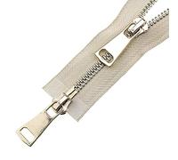 5# Double curseur Zipper 60/70/80/90/100/120 / 150cm Verrouillage automatique en métal Fermeture éclair, Beige, 5#, 90cm