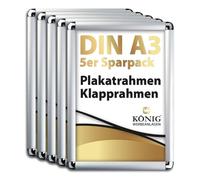 5 Dreifke® Cadre à clip | Angles arrondis, DIN A3, argent | profil en aluminium de 25 mm, avec protection antireflet | Cadre d'affichage modulable, Cadre interchangeable