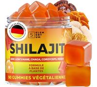 5 elementum Shilajit Gummies Pure Himalaya - 90 Gommes Shilajit Sans Sucre avec 2200 mg - Champignons Reishi, Crinière de Lion, Chaga & Cordyceps - Goût Orange - Vegan - Complément Naturel
