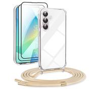 [5 en 1] 1 chaîne de téléphone portable pour Samsung Galaxy A16 avec bande + 1 coque transparente + 2 films de protection + 1 kit de nettoyage + 1 kit de nettoyage - Coque de protection avec cordon